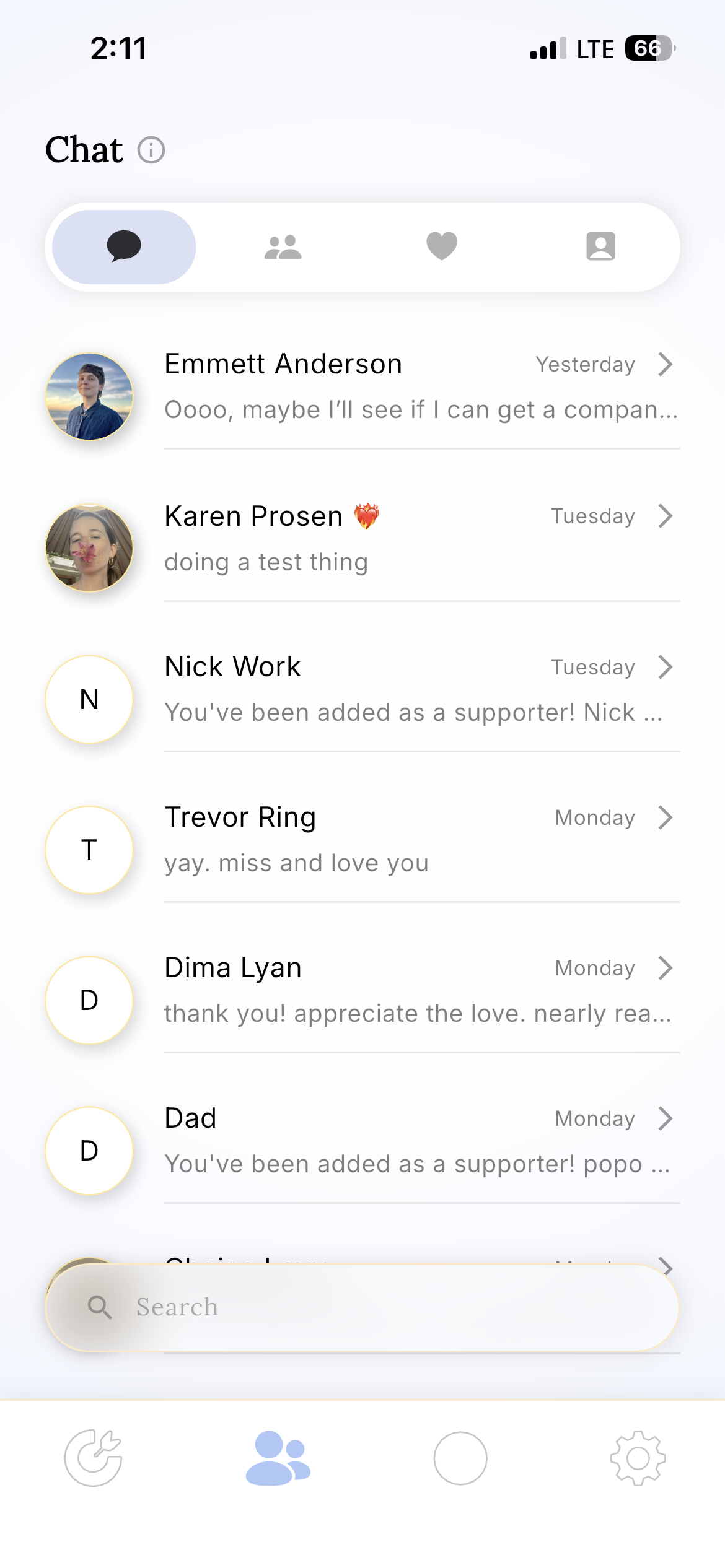 Soberphone supporter chat list