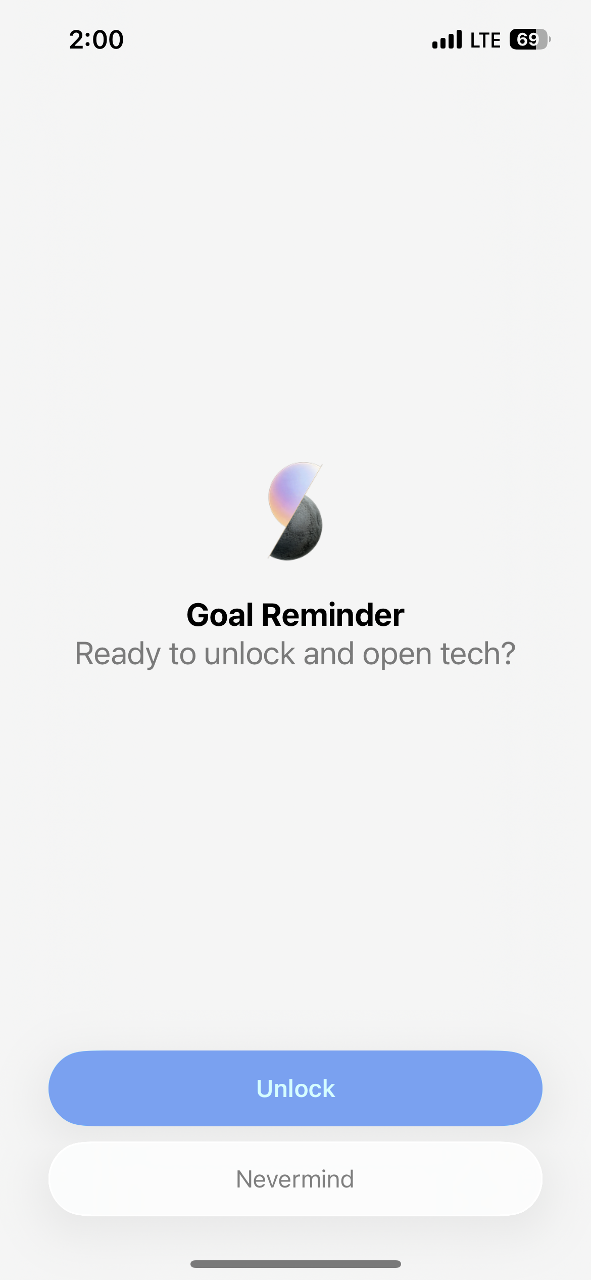 Soberphone goal reminder showing locked tech