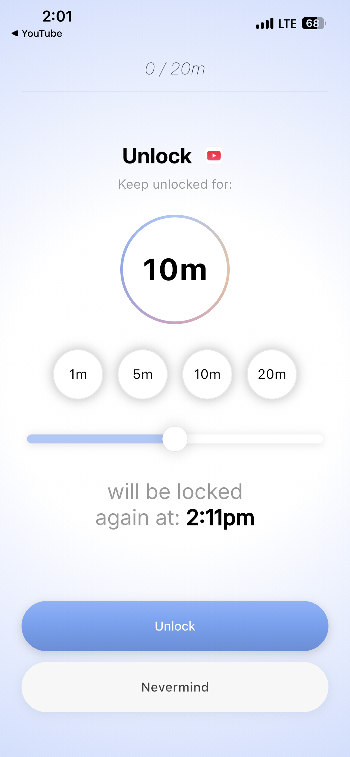 Soberphone unlock duration picker